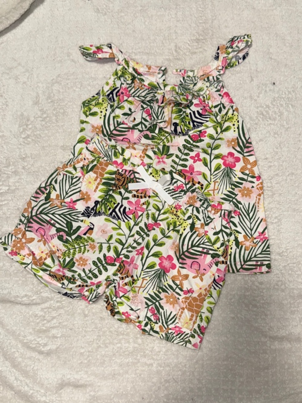 Wonderkids Pink Green Floral Tank & Shorts Set